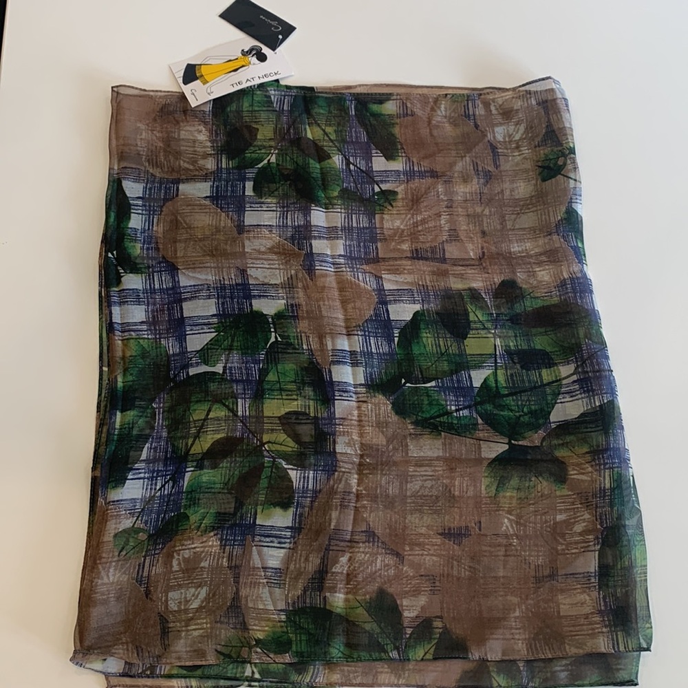 Cejon Scarf / Wrap, 100% Polyester, Blue, Green, & Tan, NWT - Picture 9 of 11